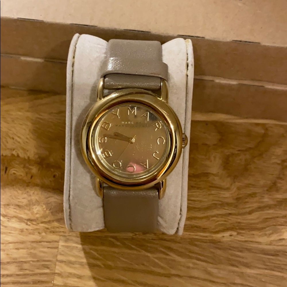 Marc Jacobs tan watch with gold face